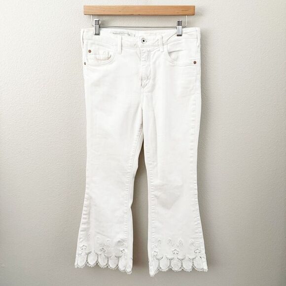 PILCRO x ANTHROPOLOGIE | White Denim Jeans Embroidered Cropped High Rise | 29, 8 - Picture 2 of 12